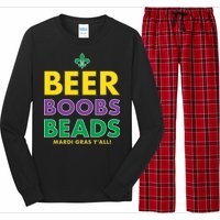 Mardi Gras Beer Boobs Beads Long Sleeve Pajama Set