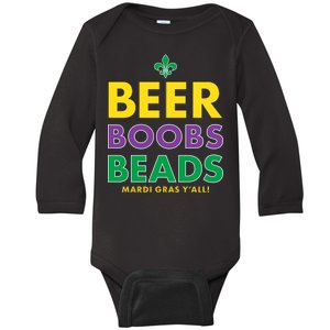 Mardi Gras Beer Boobs Beads Baby Long Sleeve Bodysuit