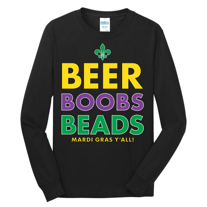 Mardi Gras Beer Boobs Beads Tall Long Sleeve T-Shirt