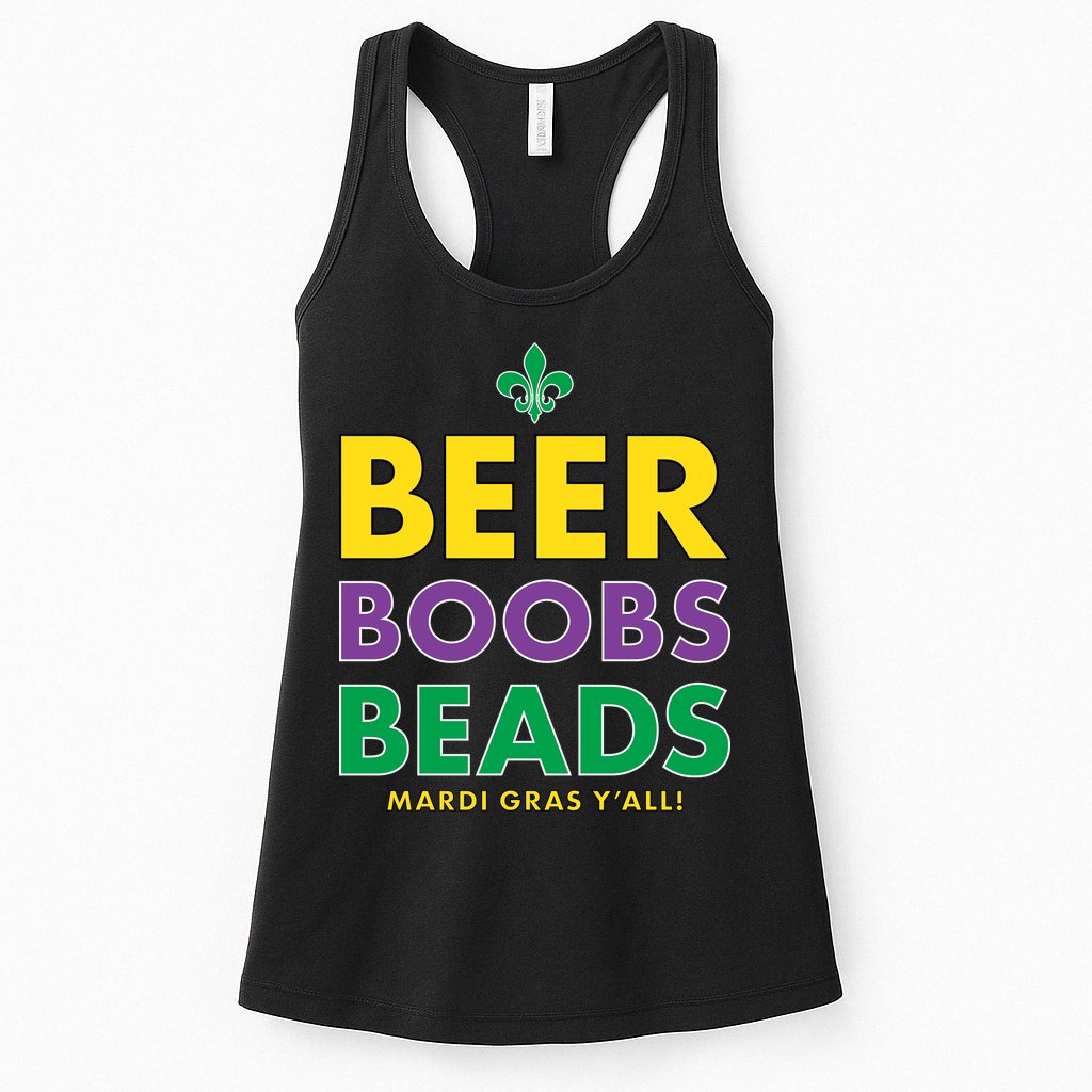 Mardi Gras Beer Boobs Beads Womens Tank Top