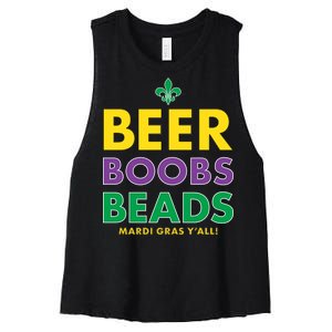 Mardi Gras Beer Boobs Beads Women's Racerback Cropped Tank