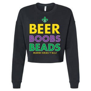 Mardi Gras Beer Boobs Beads Cropped Pullover Crew