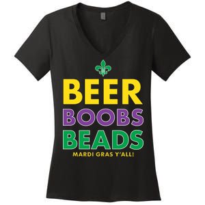 Mardi Gras Beer Boobs Beads Women's V-Neck T-Shirt