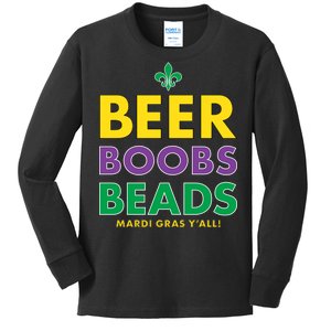 Mardi Gras Beer Boobs Beads Kids Long Sleeve Shirt