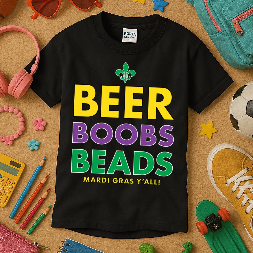 Mardi Gras Beer Boobs Beads Kids T-Shirt