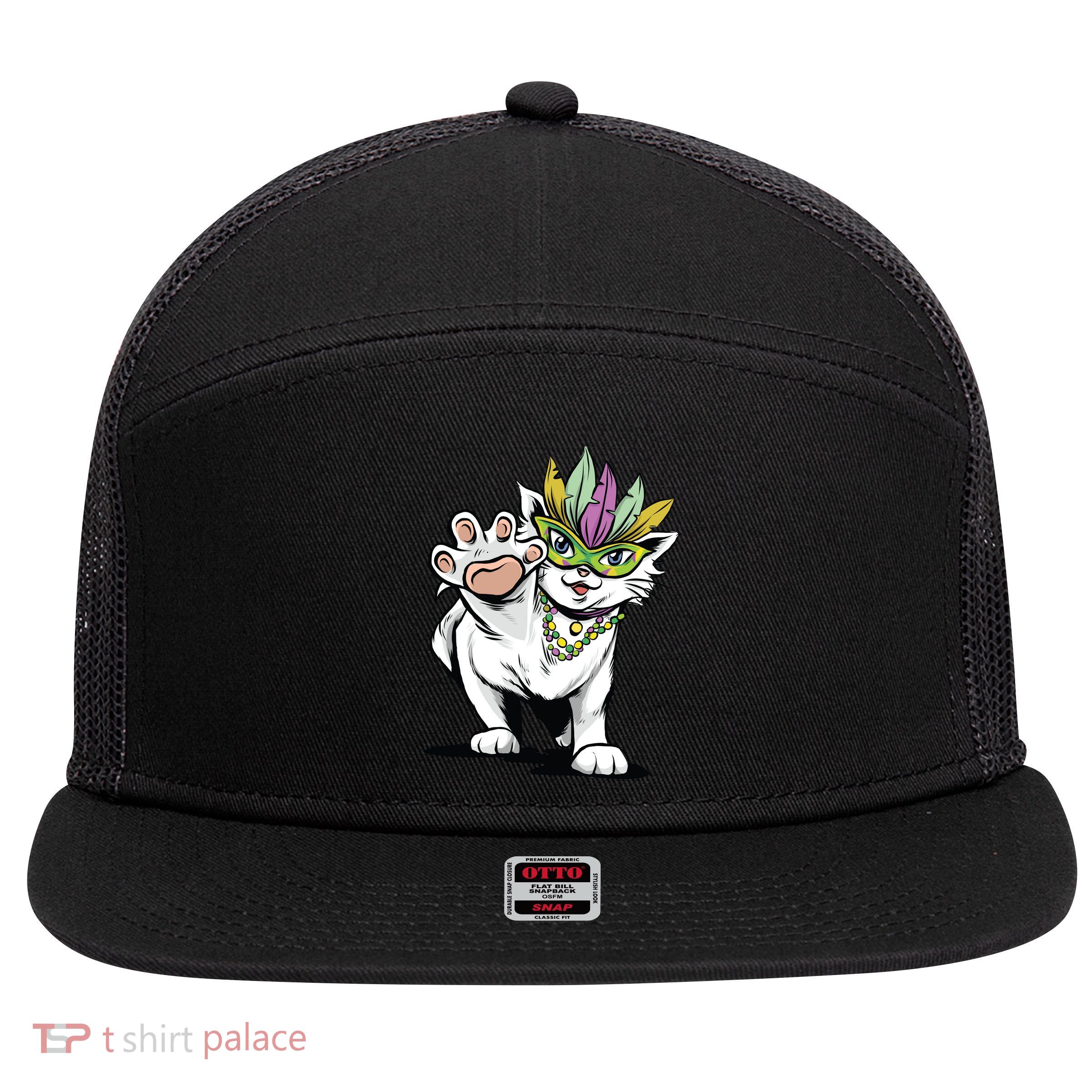 Mardi Gras Cat 7 Panel Mesh Trucker Snapback Hat