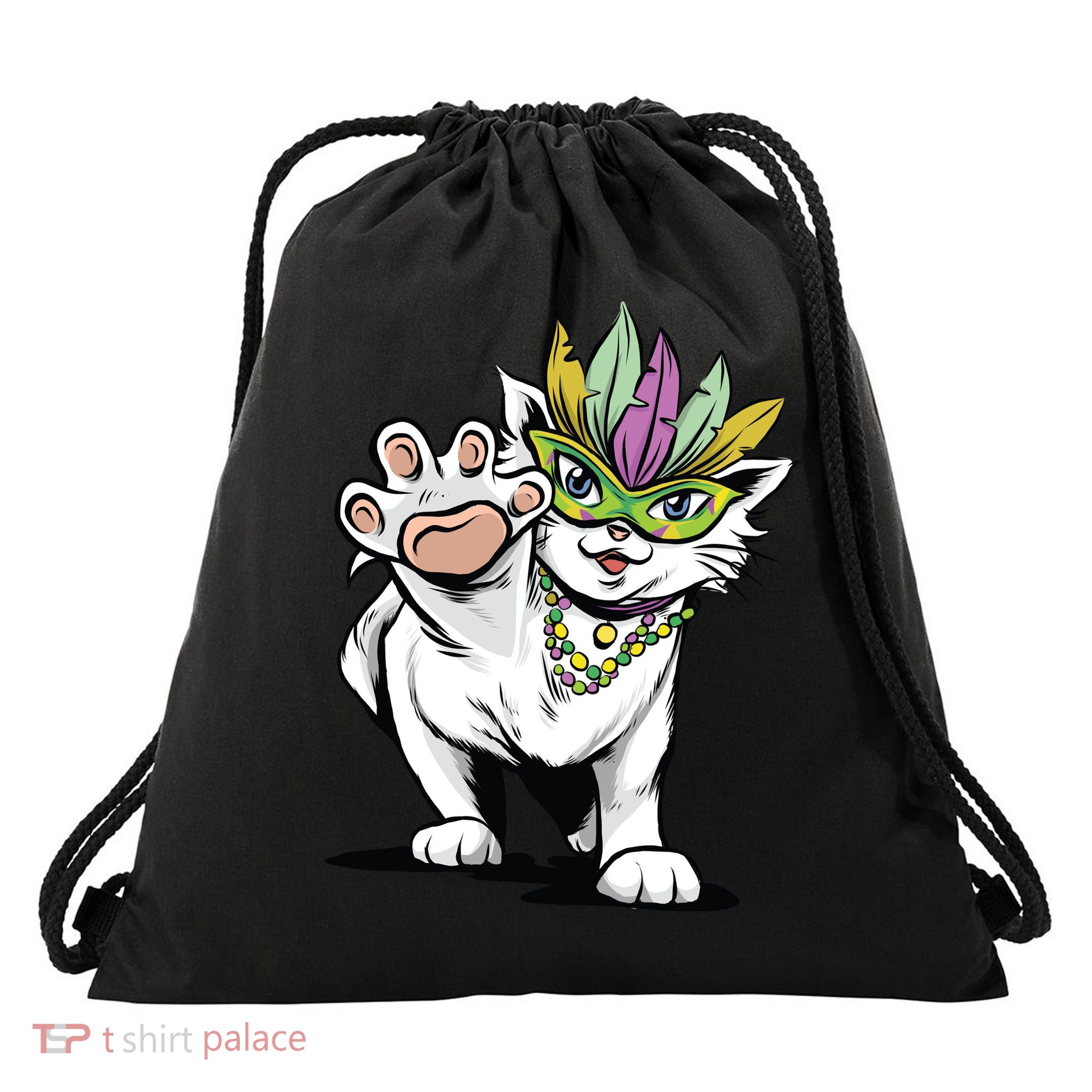 Mardi Gras Cat Drawstring Bag