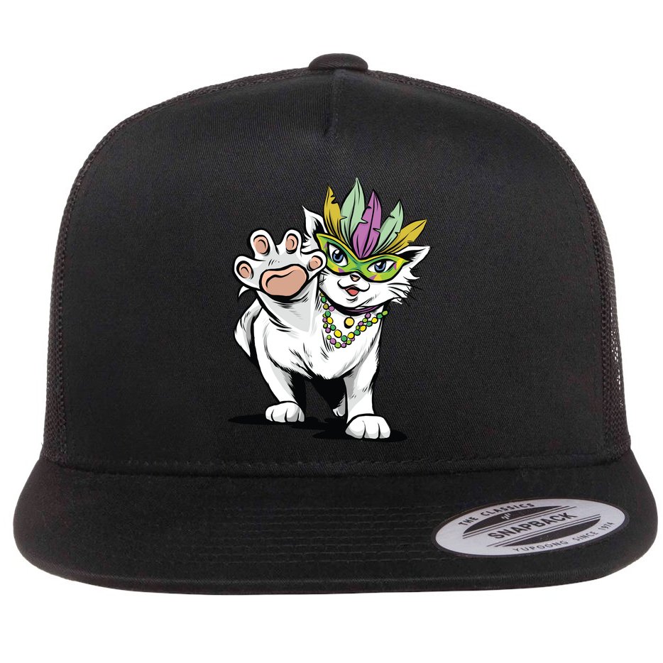 Mardi Gras Cat Flat Bill Trucker Hat