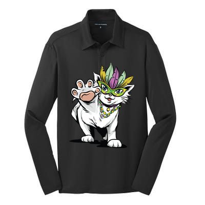 Mardi Gras Cat Silk Touch Performance Long Sleeve Polo