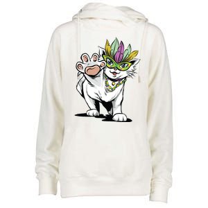 Mardi Gras Cat Womens Funnel Neck Pullover Hood