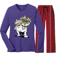 Mardi Gras Cat Women's Long Sleeve Flannel Pajama Set 