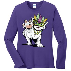 Mardi Gras Cat Ladies Long Sleeve Shirt