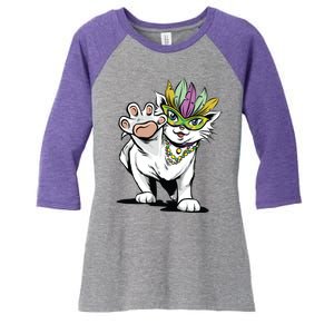 Mardi Gras Cat Women's Tri-Blend 3/4-Sleeve Raglan Shirt