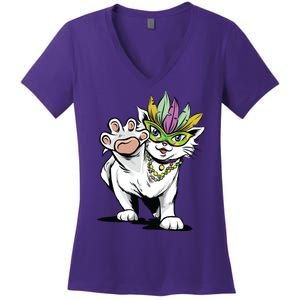 Mardi Gras Cat Women's V-Neck T-Shirt