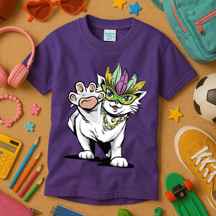 Mardi Gras Cat Kids T-Shirt