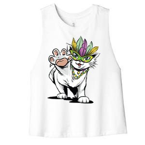 Mardi Gras Cat Women's Racerback Cropped Tank