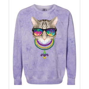 Mardi Gras Cat Beads and Sunglasses NOLA Colorblast Crewneck Sweatshirt