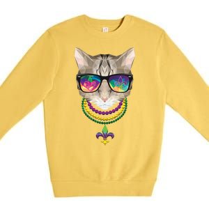 Mardi Gras Cat Beads and Sunglasses NOLA Premium Crewneck Sweatshirt