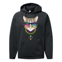 Mardi Gras Cat Beads and Sunglasses NOLA Performance Fleece Hoodie