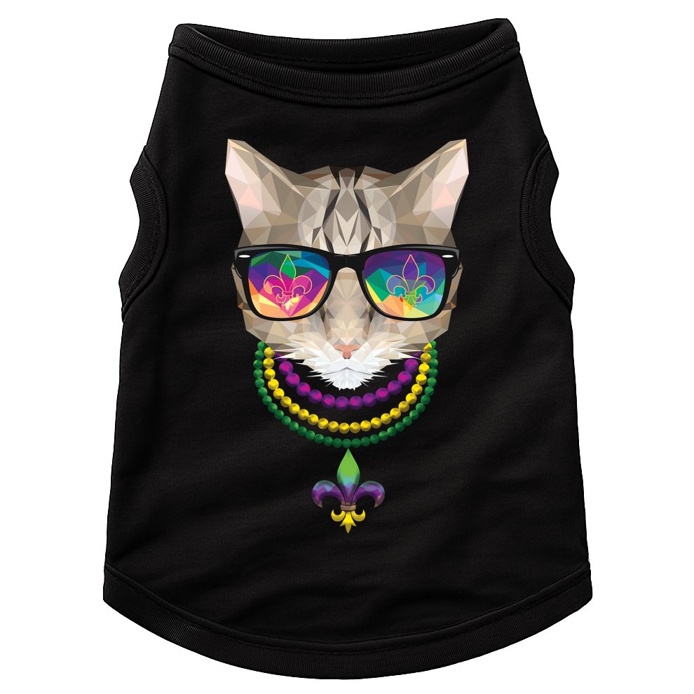 Mardi Gras Cat Beads and Sunglasses NOLA Doggie Tank