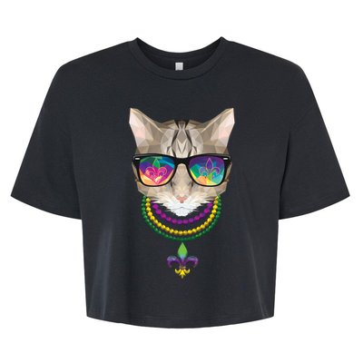 Mardi Gras Cat Beads and Sunglasses NOLA Bella+Canvas Jersey Crop Tee