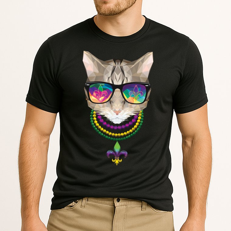 Mardi Gras Cat Beads and Sunglasses NOLA Cooling Performance Crew T-Shirt