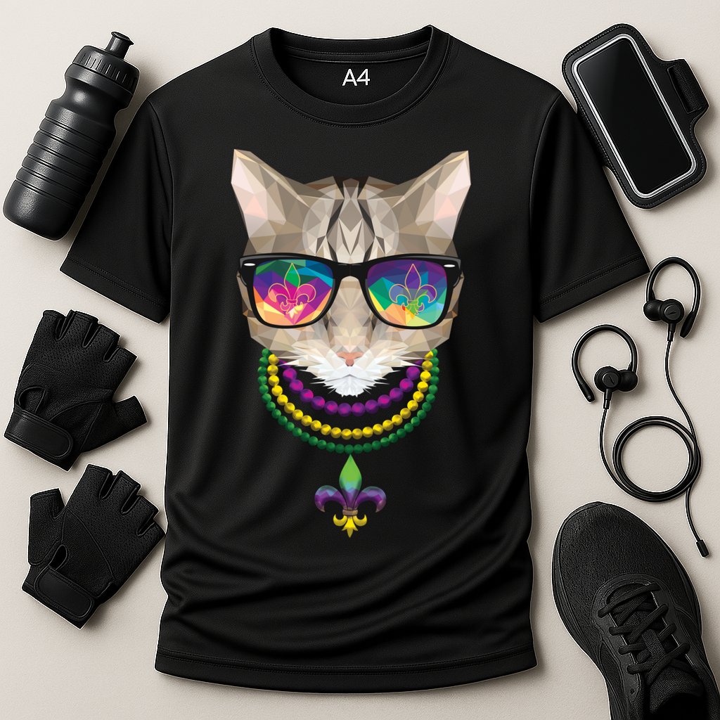 Mardi Gras Cat Beads and Sunglasses NOLA Cooling Performance Crew T-Shirt