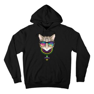 Mardi Gras Cat Beads and Sunglasses NOLA Hoodie