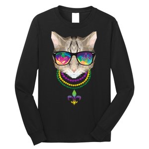 Mardi Gras Cat Beads and Sunglasses NOLA Long Sleeve Shirt