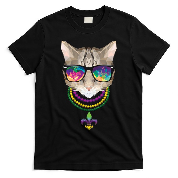 Mardi Gras Cat Beads and Sunglasses NOLA T-Shirt