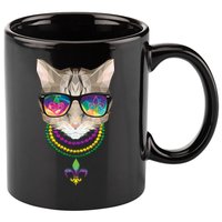 Mardi Gras Cat Beads and Sunglasses NOLA 11oz C Handle Ceramic Mug