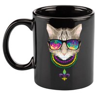 Mardi Gras Cat Beads and Sunglasses NOLA 11oz C Handle Ceramic Mug