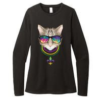 Mardi Gras Cat Beads and Sunglasses NOLA Womens CVC Long Sleeve Shirt