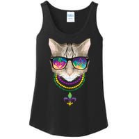 Mardi Gras Cat Beads and Sunglasses NOLA Ladies Essential Tank