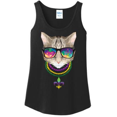 Mardi Gras Cat Beads and Sunglasses NOLA Ladies Essential Tank