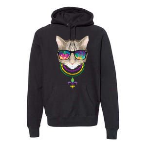 Mardi Gras Cat Beads and Sunglasses NOLA Premium Hoodie