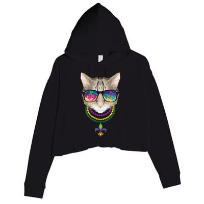 Mardi Gras Cat Beads and Sunglasses NOLA Crop Fleece Hoodie