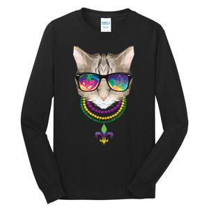 Mardi Gras Cat Beads and Sunglasses NOLA Tall Long Sleeve T-Shirt