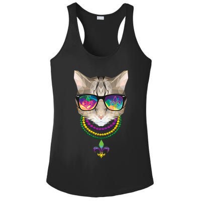 Mardi Gras Cat Beads and Sunglasses NOLA Ladies PosiCharge Competitor Racerback Tank