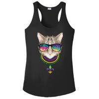 Mardi Gras Cat Beads and Sunglasses NOLA Ladies PosiCharge Competitor Racerback Tank