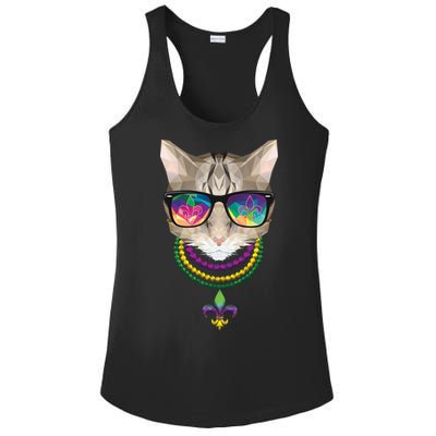 Mardi Gras Cat Beads and Sunglasses NOLA Ladies PosiCharge Competitor Racerback Tank