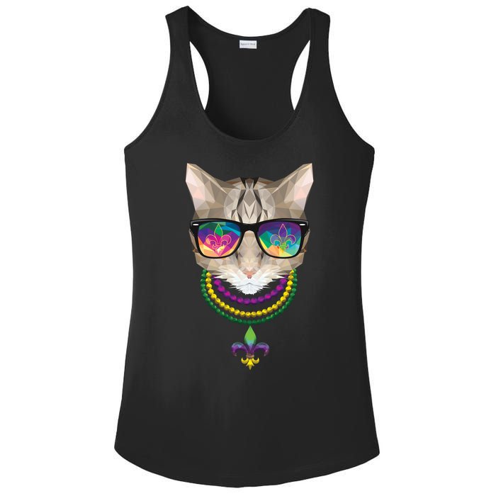 Mardi Gras Cat Beads and Sunglasses NOLA Ladies PosiCharge Competitor Racerback Tank