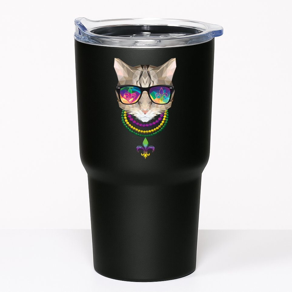 Mardi Gras Cat Beads and Sunglasses NOLA Tumbler