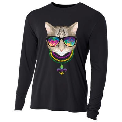 Mardi Gras Cat Beads and Sunglasses NOLA Cooling Performance Long Sleeve Crew