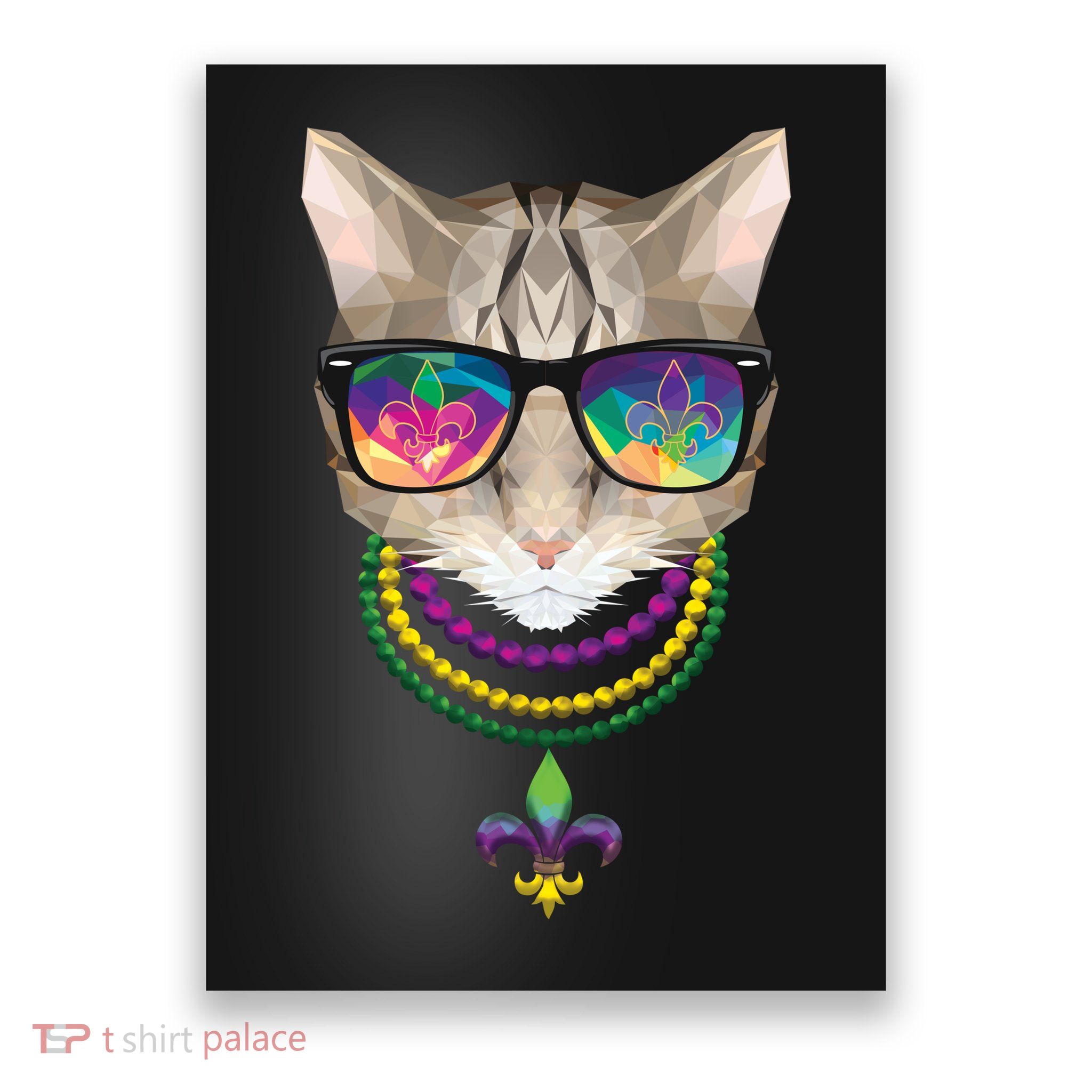 Mardi Gras Cat Beads and Sunglasses NOLA Poster