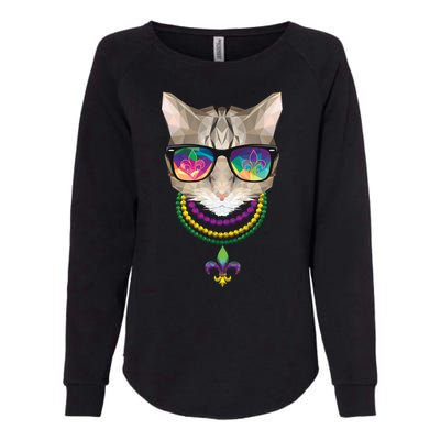 Mardi Gras Cat Beads and Sunglasses NOLA Womens California Wash Sweatshirt