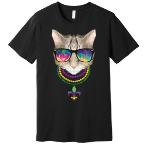 Mardi Gras Cat Beads and Sunglasses NOLA Premium T-Shirt