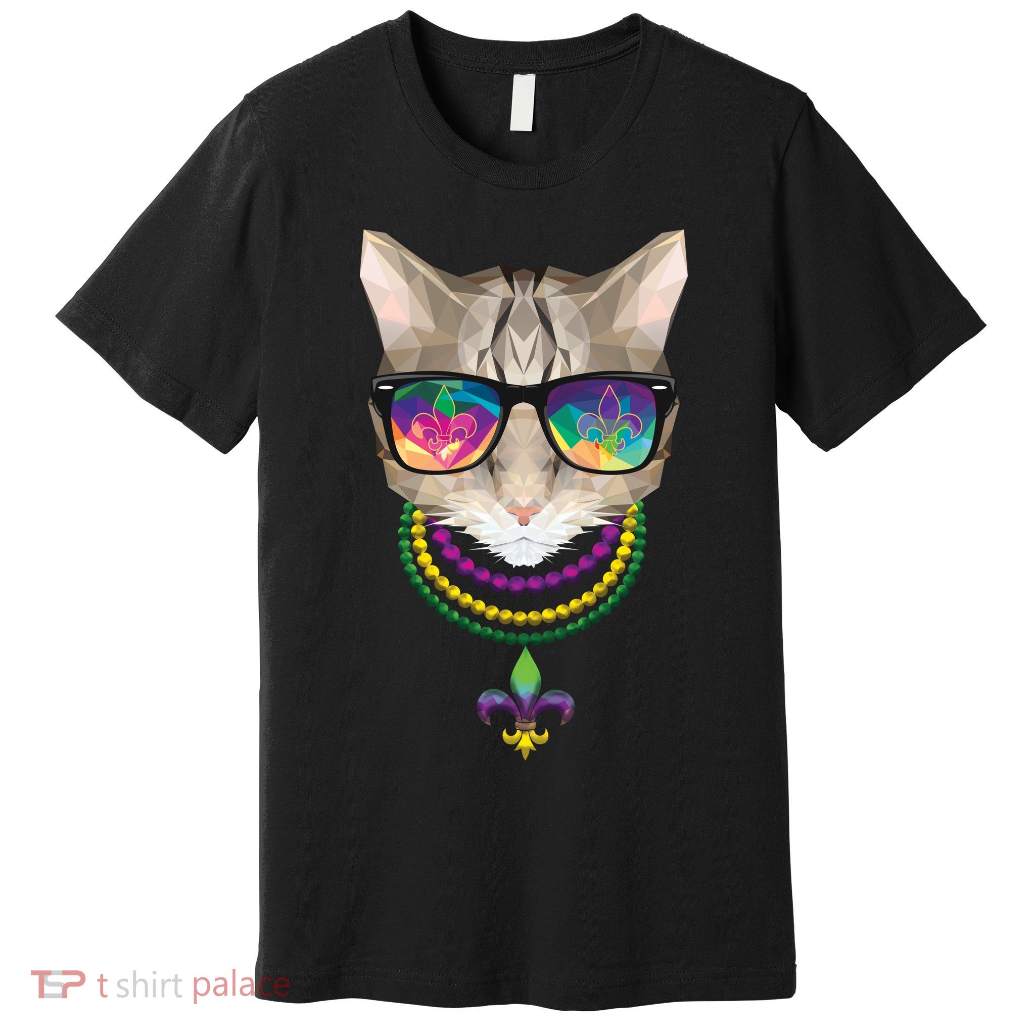 Mardi Gras Cat Beads and Sunglasses NOLA Premium T-Shirt