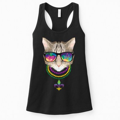 Mardi Gras Cat Beads and Sunglasses NOLA Womens Tank Top