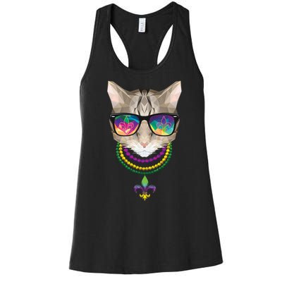 Mardi Gras Cat Beads and Sunglasses NOLA Women's Racerback Tank